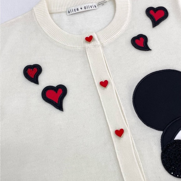 Alice + Olivia Cream Cardigan with Red and Black Design - Picture 4 of 5